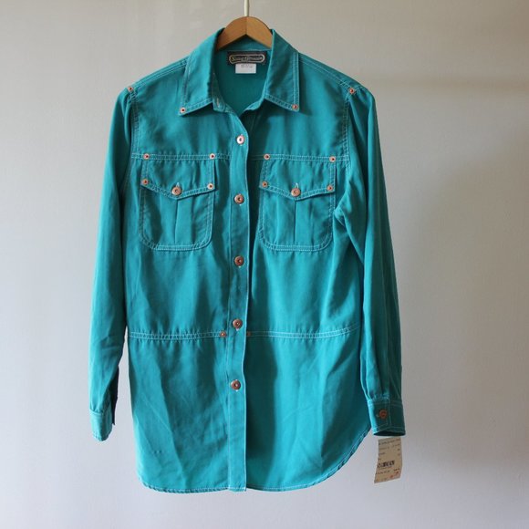 NWT Vintage Saint-Germain Paris Blue Button Up Shirt - Picture 2 of 11